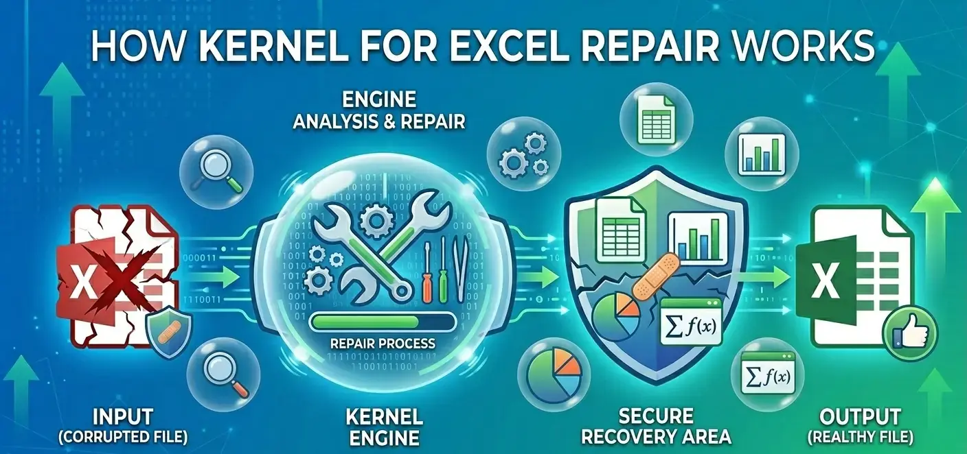 infographic that shows how kernel for excel repair works