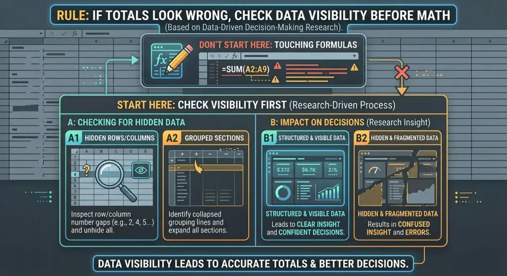Rule: When unhiding fails and formatting starts acting erratically, stop editing the original file. Work from a duplicate so you don’t turn a display glitch into permanent workbook damage.