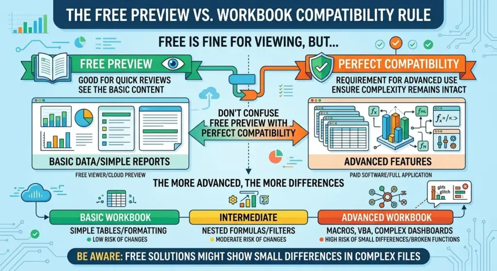 Infographic warning against paying for data recovery software without a preview, versus a safe method of using a free preview to verify specific data before purchase.