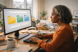 Woman troubleshooting Excel file location